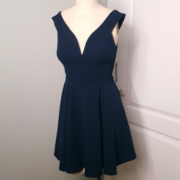 City Studio Navy Blue Deep V Neck Dress - Picture 3 of 8